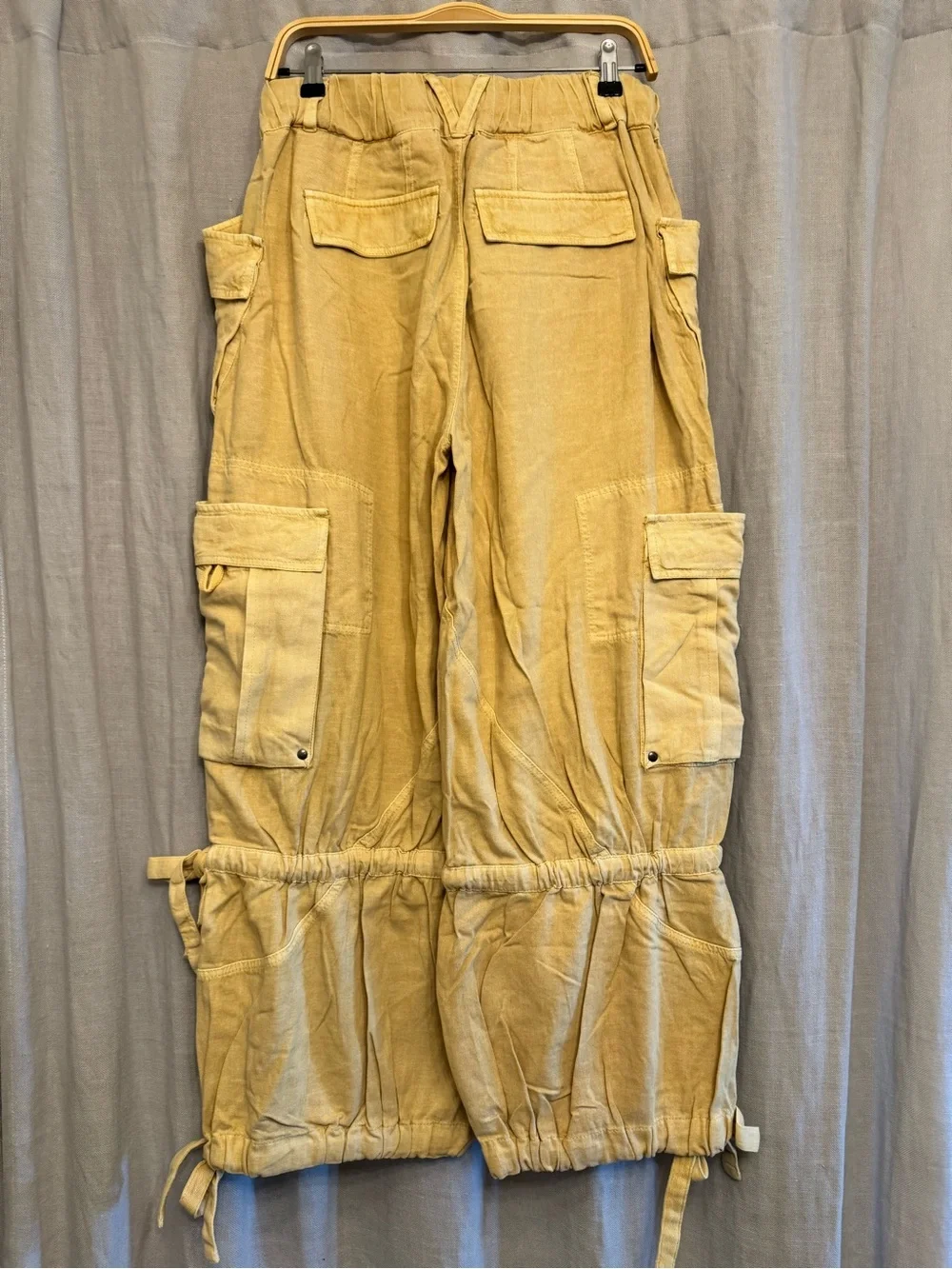 Free People Yellow Cotton Linen Blend Oversized Cargo Pants NWT Size M - Picture 2 of 7